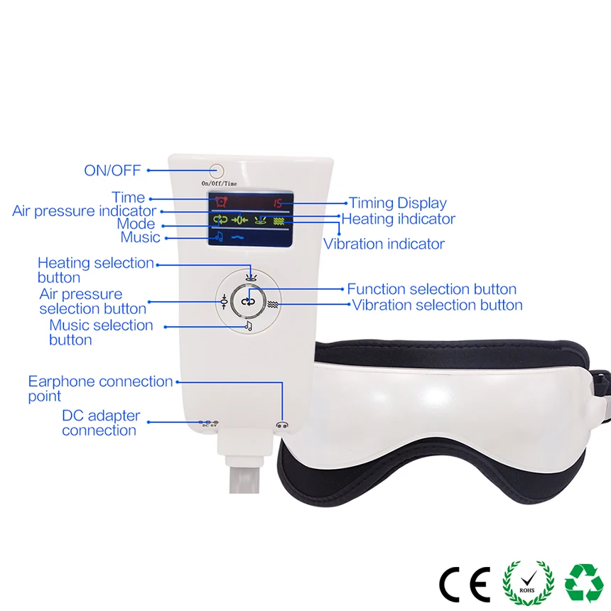 Электрический воздушный наглазник массажер многочастотная Вибрация музыка Far Infraren лучевые очки терапия Расслабляющее массажное устройство
