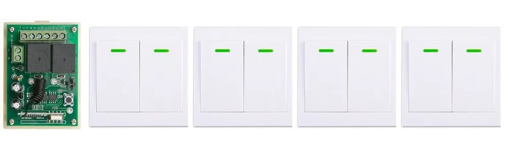 

DC12V 2CH Wireless Remote Control Switch 1*Receiver + 4*Wall Panel Remote Transmitters Sticky Remote Appliances Gate Garage Door