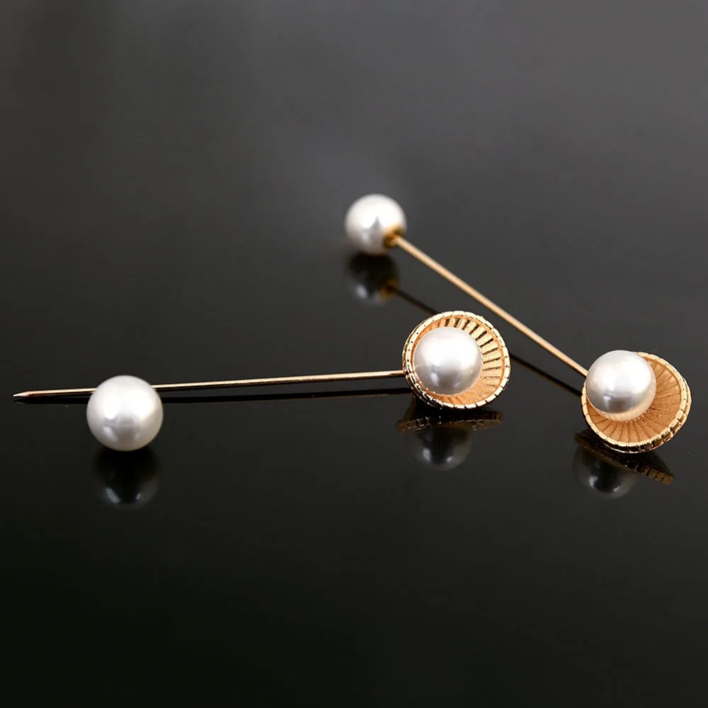 2017 Fashion New Gold Color Double Simulated Pearls Brooch Women Men