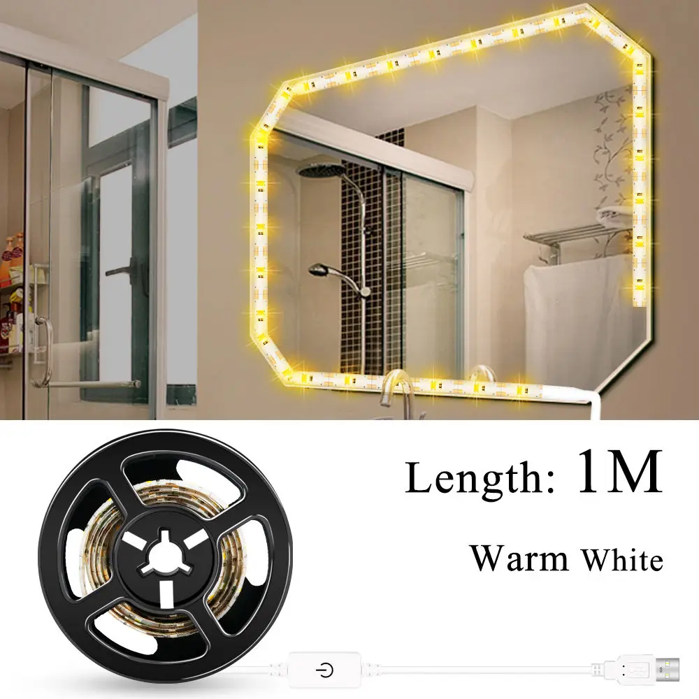 USB Warm 1M 3W Makeup Vanity Mirror Light Strip Led USB Cable 5V Dimmable Dressing Table Lamp Tape Bathroom Make Up Cosmetic Mirror Lights Kit - Испускаемый цвет: USB Warm 1M 3W