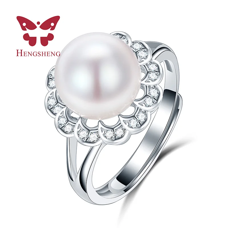 

Promotion Trendy Women Flower 925 Sterling Silver Jewelry Rings, Natural Freshwater Rings, Top Fine Rings AAAA 9-10mm Pearls