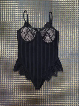 

Top Quality Fashion Women Lace V-Neck Bodysuit Black Bandage Bodysuit Beach Wear