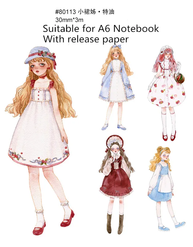 

Special ink 30mm wide Lolita Girl decoration washi tape DIY planner scrapbooking diary masking tape No round label