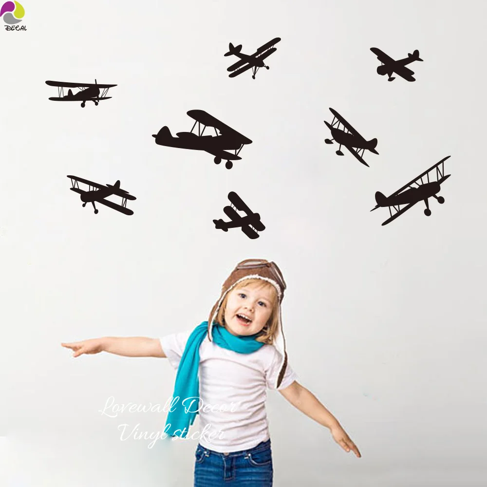 Cartoon Airplane Wall Sticker Baby Nursery Bedroom Fighter Planes Wall Decal Kids Room Living Room Aircraft Vinyl Home Decor  (2)
