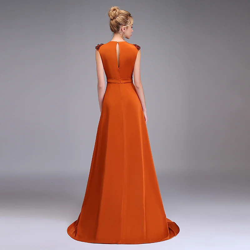 SSYFashion Новое Вечернее платье простой карамельный цвет Бисероплетение v образным