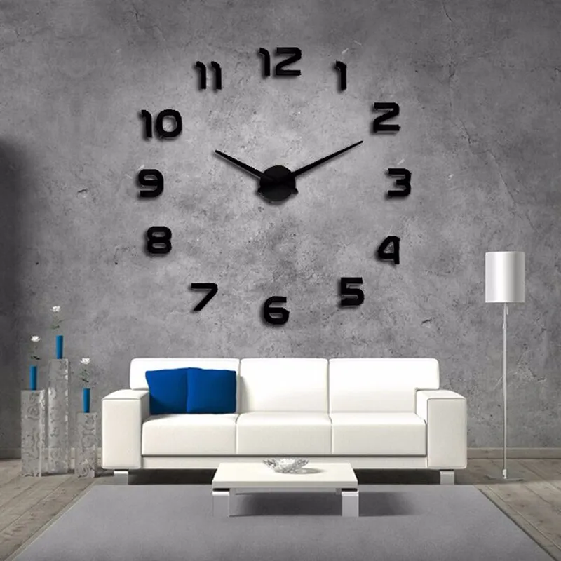 Новые часы настенные часы Horloge 3D DIY акриловые зеркальные наклейки часы украшение для дома гостиная кварцевые иглы - Цвет: Черный