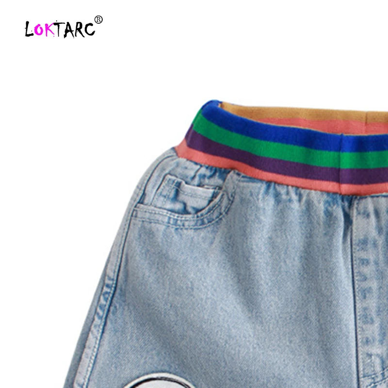 LOKTARC/Детские шорты для девочек, джинсовые шорты для серфинга, короткие джинсы в полоску с карманами, летние шорты для малышей
