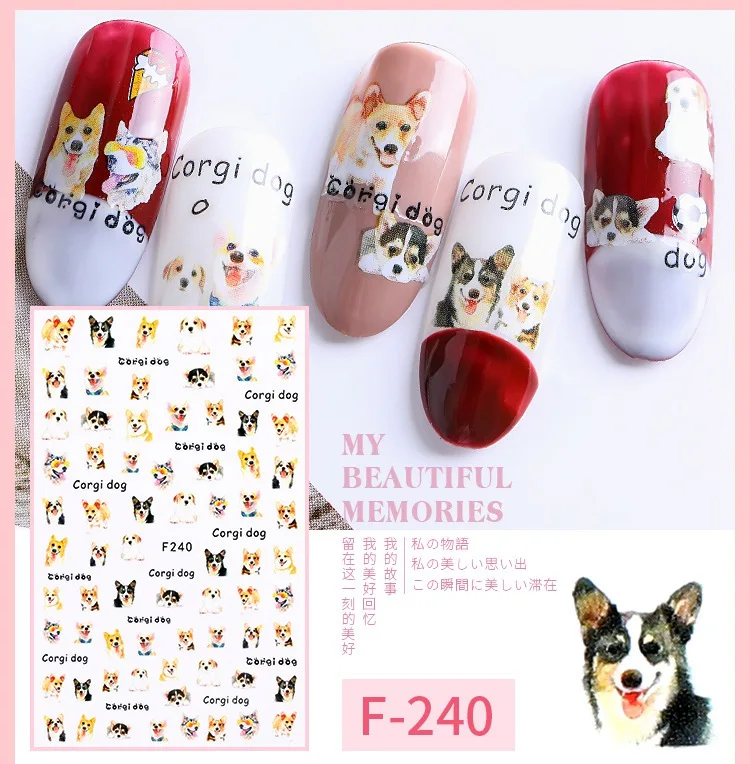 Самоклеющиеся Мультяшные наклейки для ногтей, художественное оформление ногтей, принадлежности для маникюра, инструменты, наклейки для ногтей, милая мышь, кошка - Цвет: F240