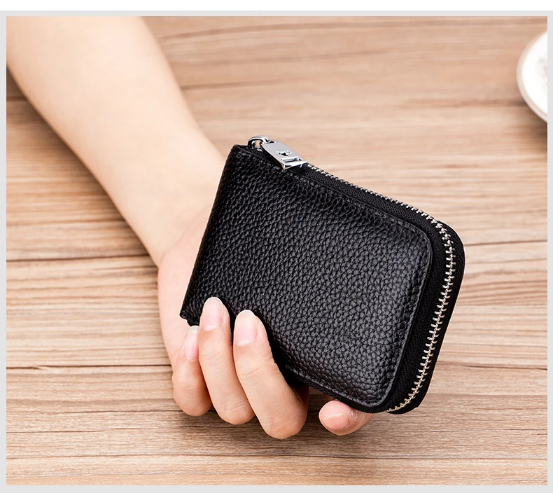 Lomelobo Unisex Lychee Card Holder Genuine Leather Women Men Credit ID Business Card Wallet Fashion Bank Cards bag Coin Purse HCL7139 Details (03)