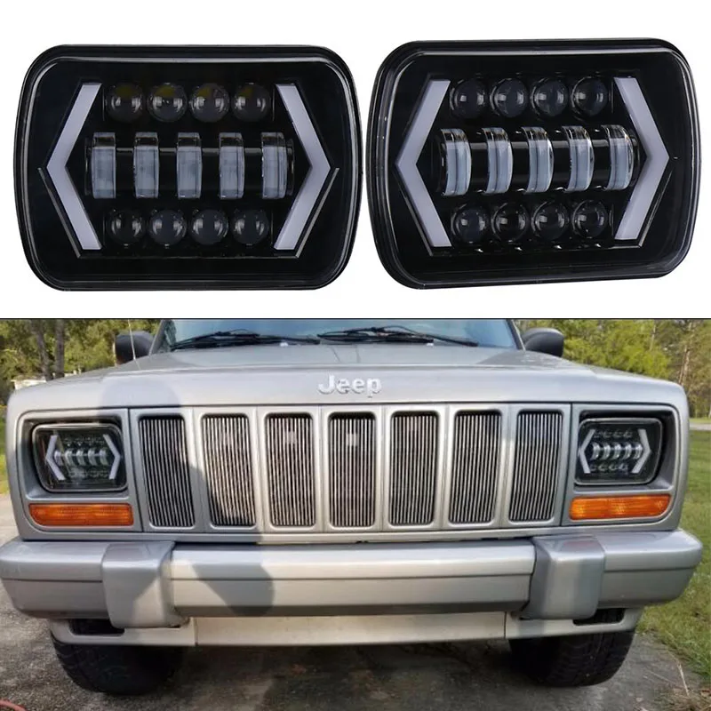 

Square 5X7 INCH Halo LED Headlights High/Low Beam with Angel eyes DRL Turning H4 LED Headlamp for Jeep Cherokee XJ Trucks