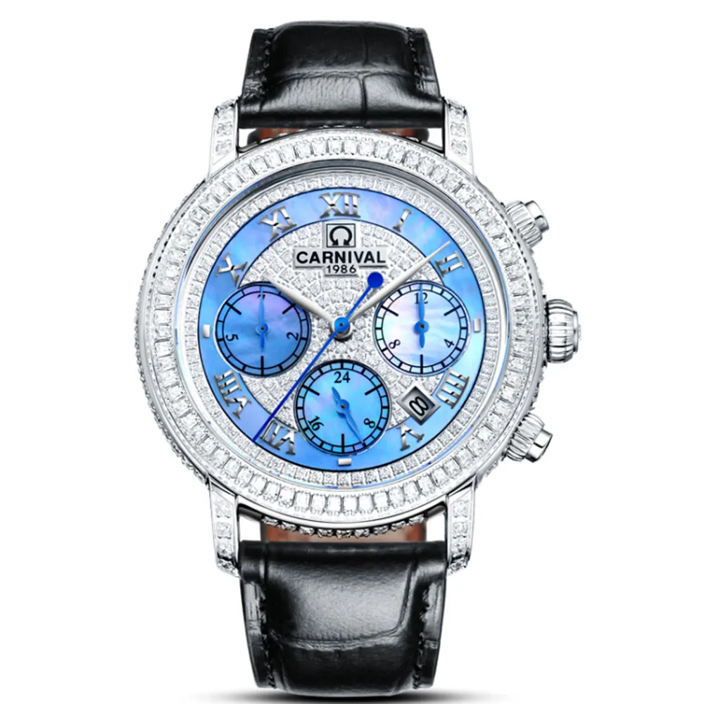 Luxury Carnival Brand Diamond Women'S Watch Japan Miyota 24 Jewels Mechanical Sapphire Leather Strap Waterproof Lady Clock