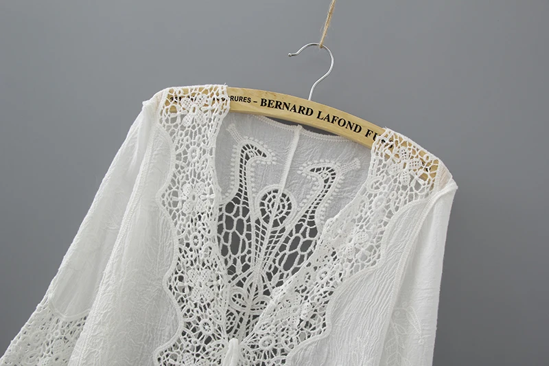 White Lace Hollow Out Half Sleeve Kimono Cardigan Blouse