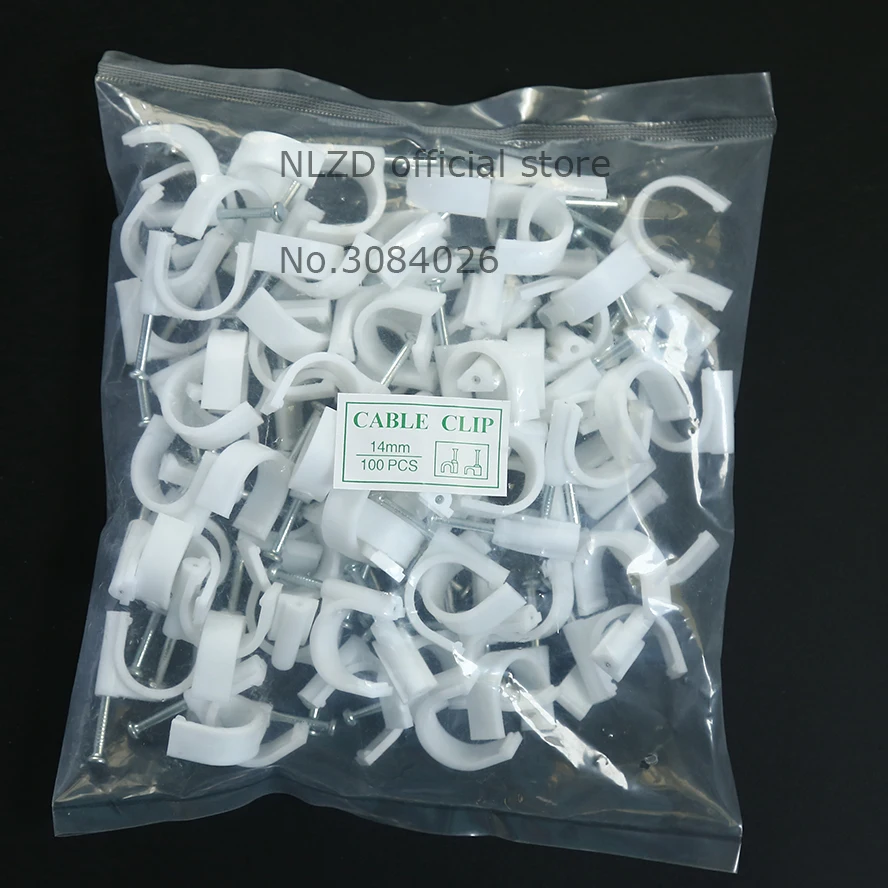 14mm Circle Path cable clips Round white cable nail wire clips 100PCS