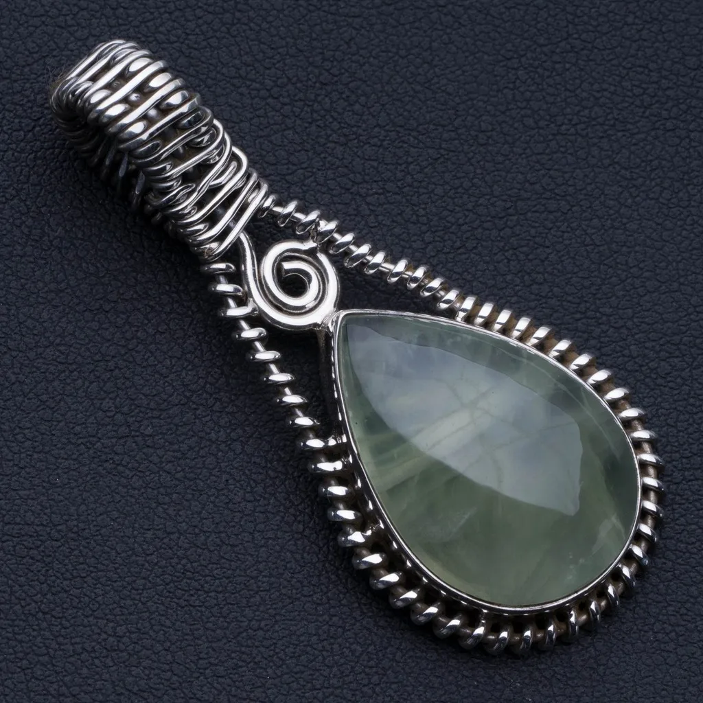 

Natural Prehnite 925 Sterling Silver Pendant 2" P0505