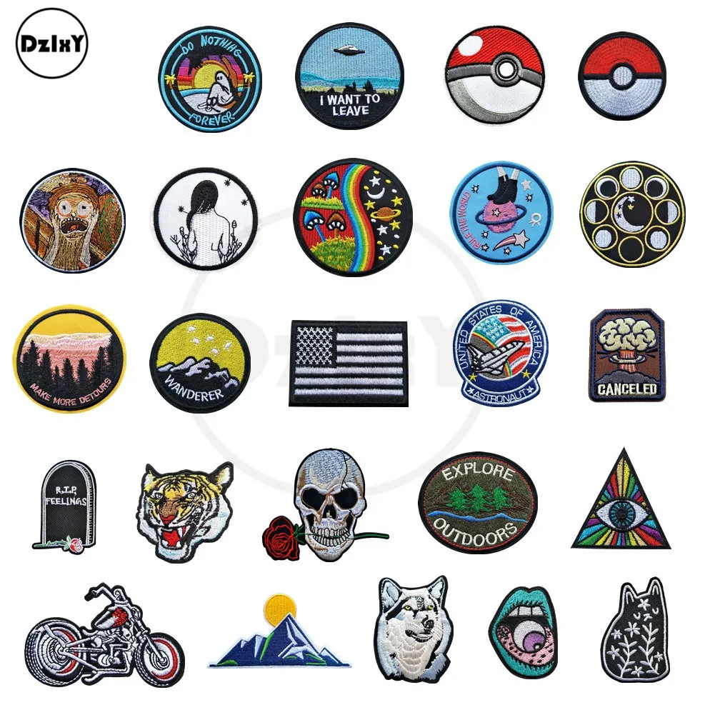

24 PCS/LOT Round Mixed Patches for Kids Iron on Alien Embroidery Badges Appearance on Clothes Sew on Stripes Appliques @AA-4
