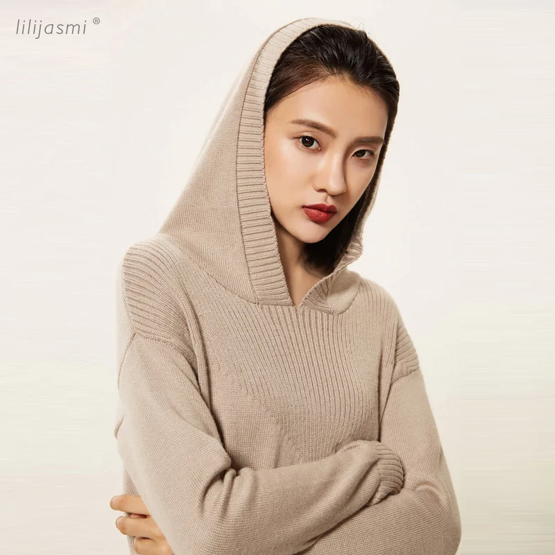 2018 Autumn Women Wool Hoody Sweatshirt Womens Hooded Collar Wool Knit