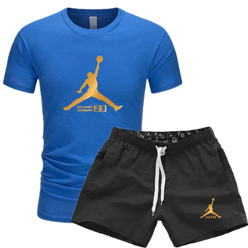 

23 JORDAN Summer Hot Sale Men's Sets T Shirts+pants Two Pieces Sets Casual Tracksuit Male Tshirt Fitness trouser