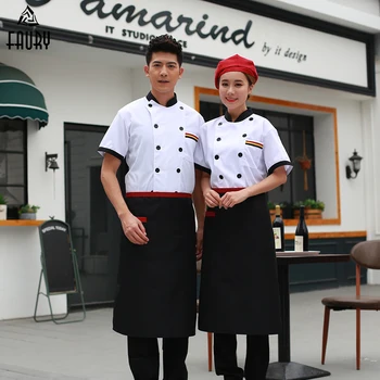 

6 Colors Wholesale Unisex Kitchen Chef Uniforms Short Sleeve Breathable Double Breasted Chef Jackets & Apron Bakery Food Service