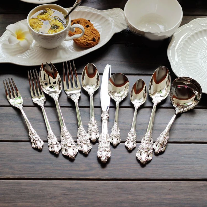 10pcssetLuxurySilverwareWeddingDinnerwaresetElegantRetro