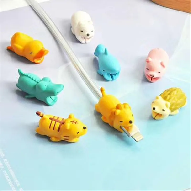 Cute Bite Cartoon Animal Cable Protector for iphone 5 6 7 8 p X Cord Protection Protective Cover USB Charging Cable Winder 10pcs