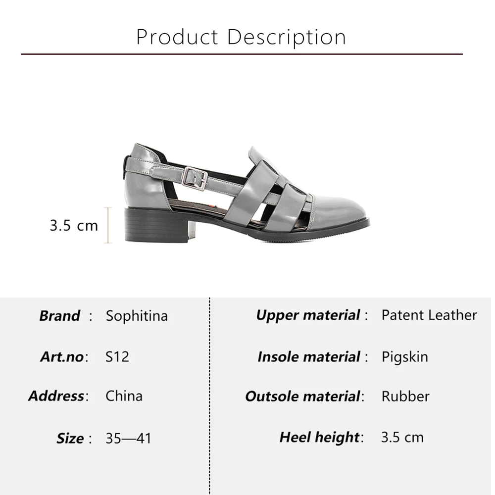 Décontractées Femmes Épais Qualité Sandales Chaussures Sophitina Supérieure gray S12 Gris Boucle Cuir Talon Doux En Bleu Verni Creux Black Sangle blue Noir ATqw558x