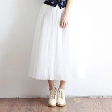 Весенне-летние Винтажные эластичные женские макси юбки с высокой талией Тюлевая сетчатая юбка длинная Плиссированная Юбка-пачка Женская Jupe Longue