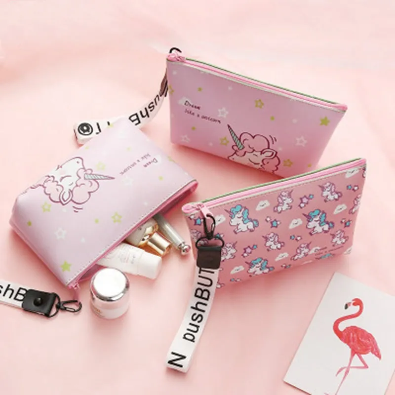 

Pink Cosmetic Bag Cartoon Unicorn Women Makeup Bag Zipper Make Up Handbag Organizer Storage Case Pouch Toiletry Wash Beauty Box