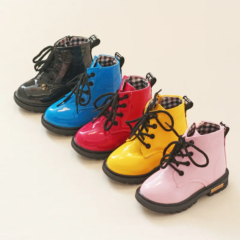 Ботинки martin из лакированной кожи для девочек; ботинки для девочек; коллекция года; водонепроницаемые мотоциклетные ботинки для принцессы из искусственной кожи; детские резиновые ботинки