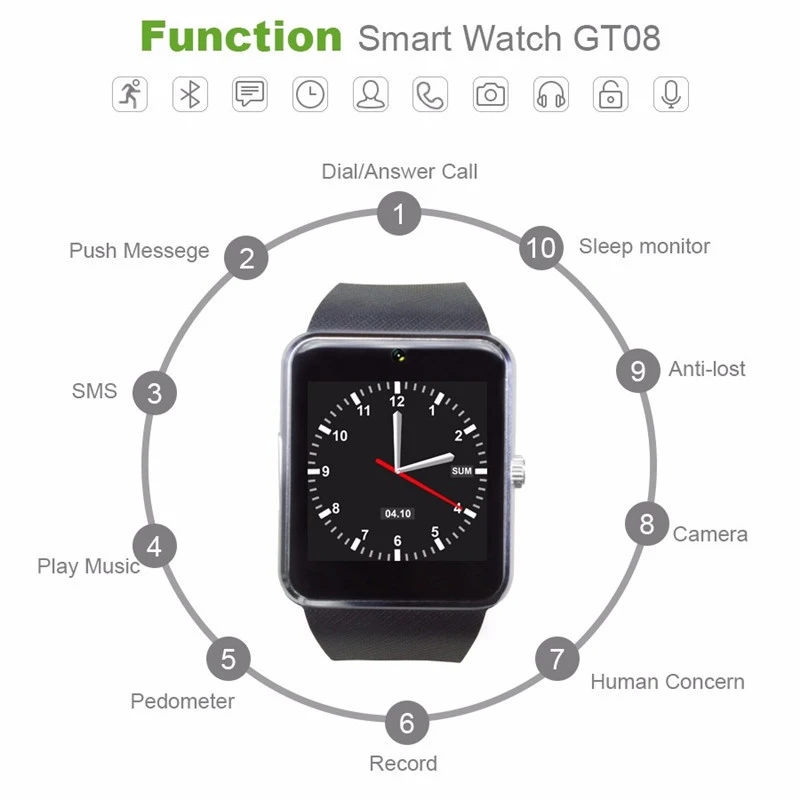 

Bluetooth Smart Watch For Iphone Phone For Huawei Samsung Xiaomi Android Support SIM TF Card Camera Smartwatch Smart Bracelet
