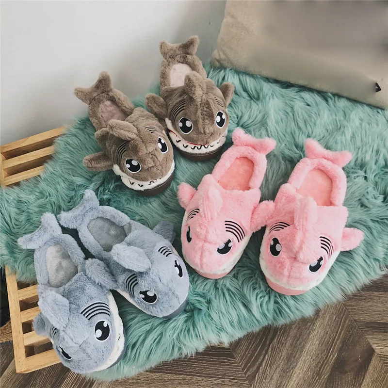 

Winter Animal Funny Shoes For Men and Women Warm Soft Bottom Home&House Indoor Floor Shark Shape Furry Slippers Shallows #40A