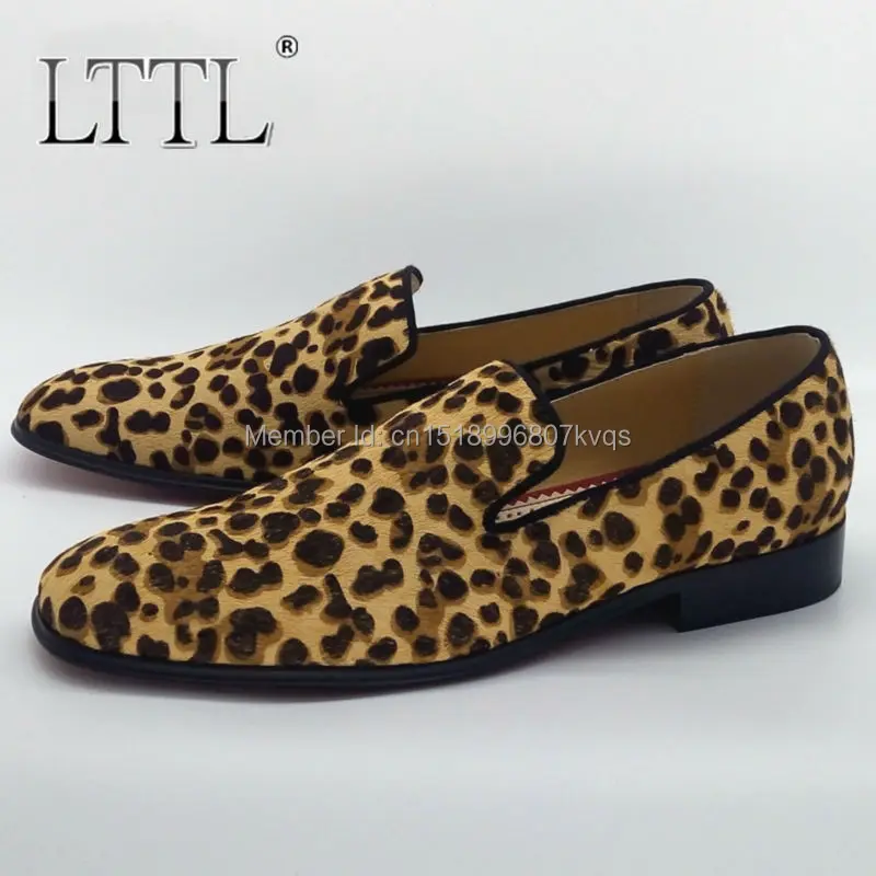 

Horsehair Leopard Shoes Mens Loafers Fashion Slip On Casual Shoes Handmade Men Shoes Luxury Brand Men's Smoking Slippers