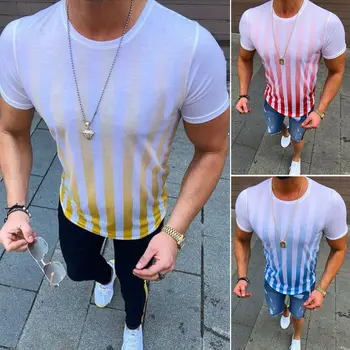 

Mens Short Sleeve T Shirt Basic Tee Gradient Casual Tops Cotton T-Shirt