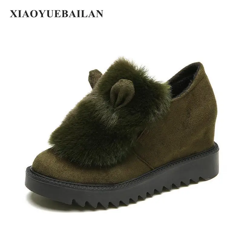 

2018 New Winter Thick Bottom Shoes With Increased Warm All-match Rough Suede Rabbit Ears Maomao Female Students Wear boots