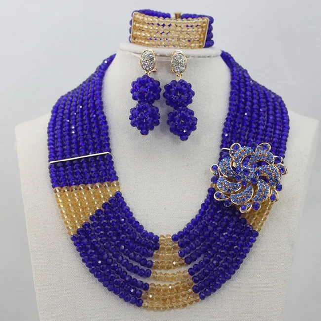 Classic Royal Blue Jewelry Set for Women 8 Layers Gold Champagne