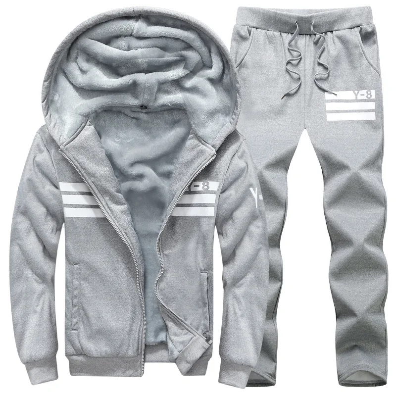 

Men's 2018 Winter Cashmere Sports Suit Hats Jacket Warm Thicker Running Suit Plus SIze 4XL Sport Suit Men Running Set Sportswear