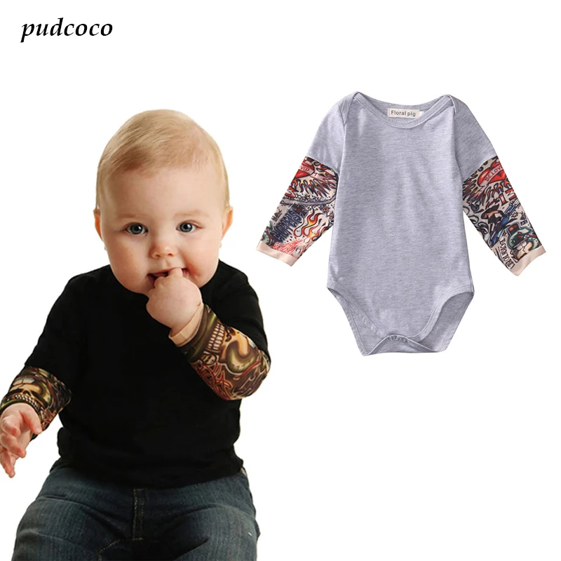2017 Summer cotton Newborn Baby Boy Bodysuit Clothes Tattoos Print Long