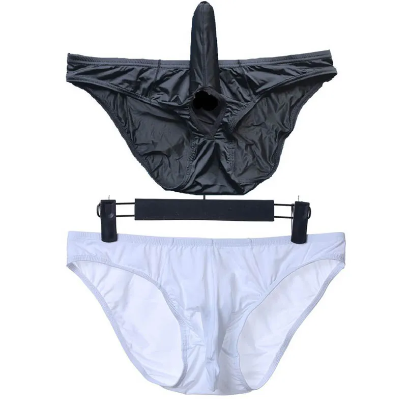 Men's Penis Underwear Elephant Nose Big Pouch Briefs Ice Silk Sexy Underwear Open U Crotch Package Buttocks Erotic Body Lingerie_03222