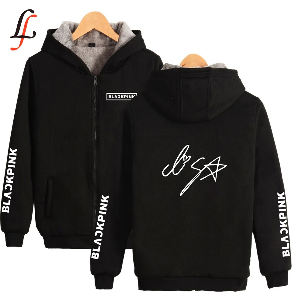 

K Pop Blackpink Plus Thick Hoodies Sweatshirt Supper Warm Coat Winter Zipper harajuku Jacket Unisex Streetwear Oversized