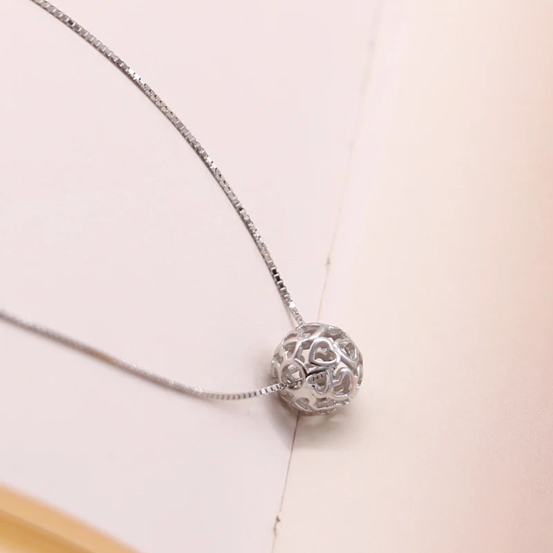 Hollow-carved Ball pendant Choker Necklace for Women 925 sterling silver Delicate Smalll Necklace on neck Bohemian Chain Jewelry