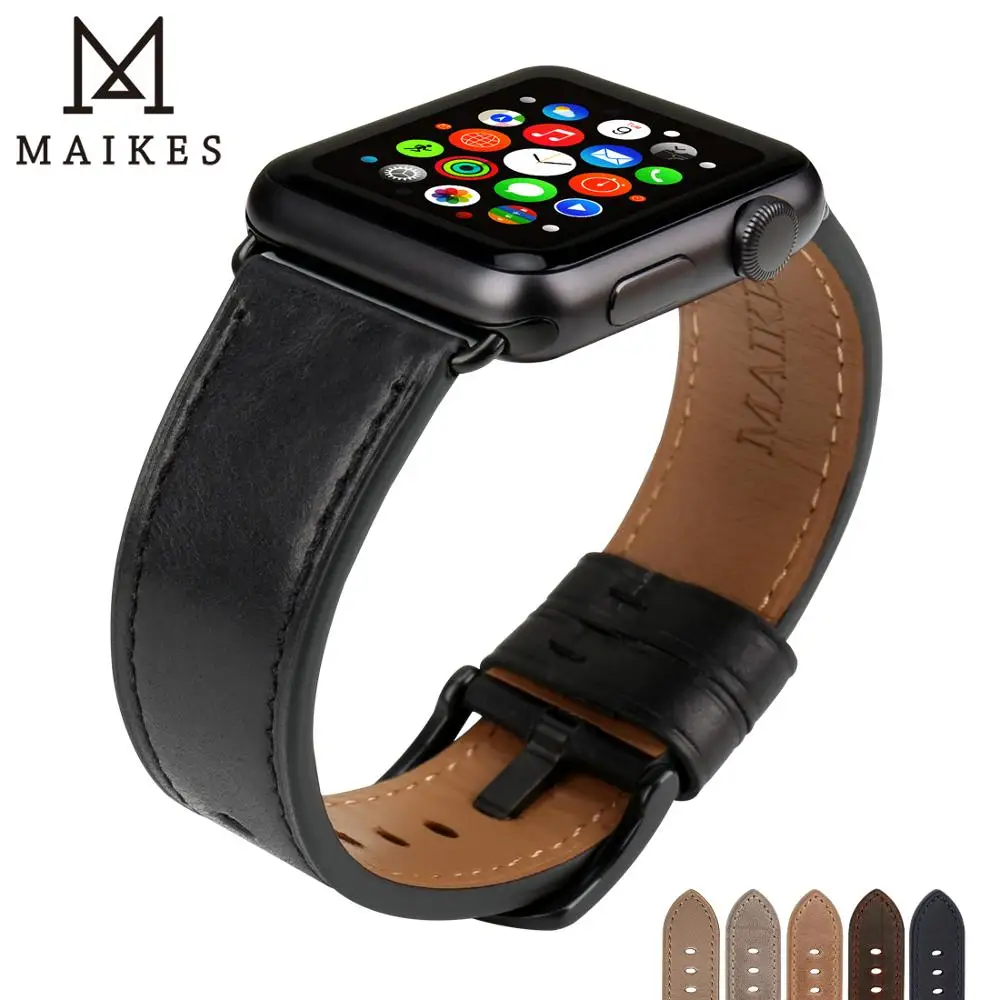 Аксессуары для часов MAIKES ремешок iwatch из натуральной кожи 44 мм 42 Apple Watch Band 40 38 черный|Ремешки часов| |