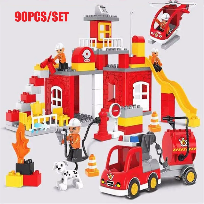 Детская домашняя игрушка, большие частицы, городская полицейская станция, пожарная станция, больничная модель, большой размер, строительный блок, кирпич, совместимый с Duploe - Цвет: Without Box