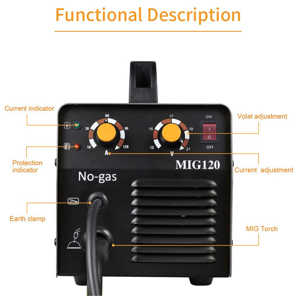HZXVOGEN Mig сварочный аппарат без газа 110V 220V MIG120 Mag сварочные аппараты из железной стали сварочное оборудование MIG MAG сварочный аппарат портативный сварочный аппарат