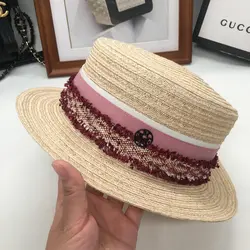 М летние шляпы льняные Лафит соломенная шляпа в короткие пляжные плоская шляпа топи путешествия Британский женский шляпа