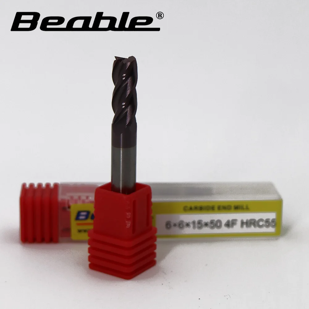 

Beable tools 6*6*15*50 4 Flute carbide HRC55 6mm end mills flat end mill millings tools cutters for metal cnc tools