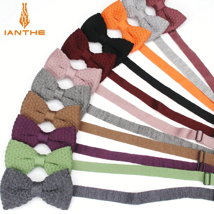 

Luxury Men's Knit Bowtie Solid 100% Wool Knitting Knitted Bow Tie Adjustable Butterfly Double Deck Neckwear Bowtie Gift Gravatas
