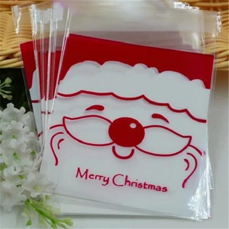 

New 100Pcs Christmas Santa Claus moose Snowman self-adhesive Cookie packaging bags for biscuits snack party decoration 7 Styles