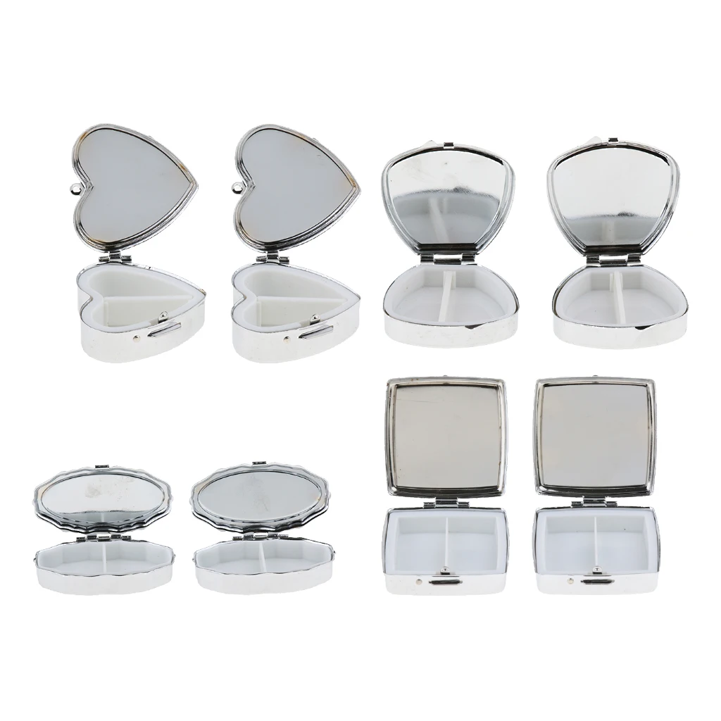 2pcs Metal Pill Box Holder Rectangle Medicine Vitamin Organizer Pill case for Purse Pocket (2 Compartments)