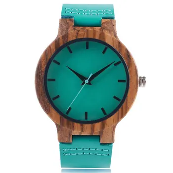 

Spring Fecoration Wood Watches Handmade Green Genuine Leather Band Strap Men Women WristWatch Bamboo Sport Wooden Bangle Quartz