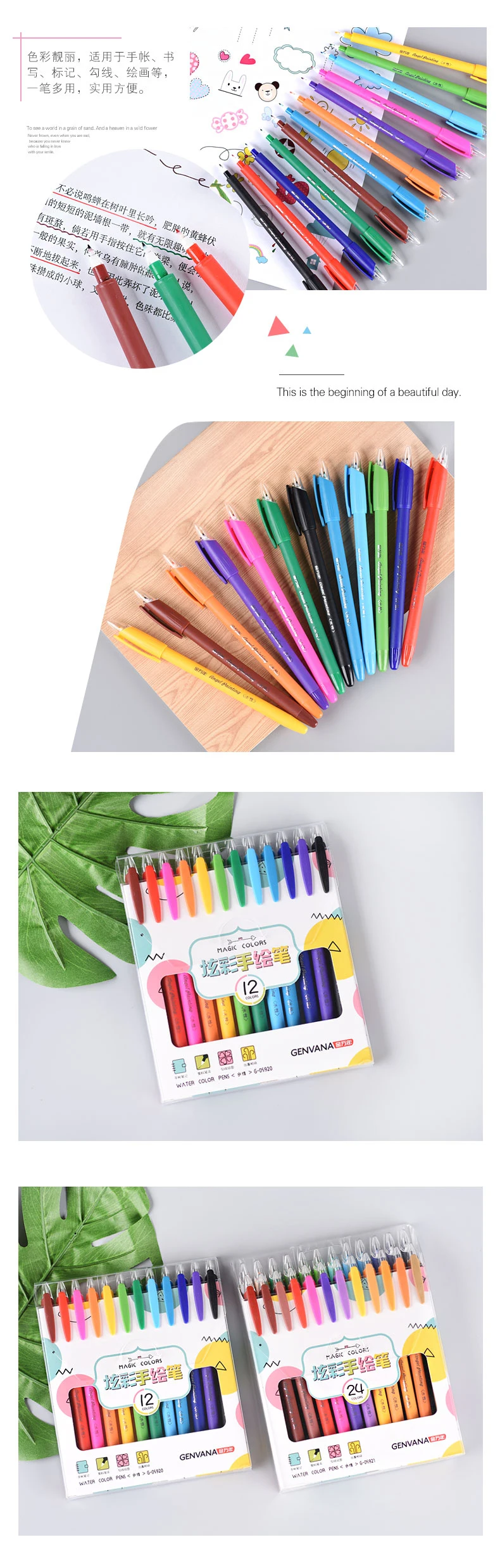 GENVANA 12/24 Цвет гелевая ручка Набор 0,5 мм на водной основе плюс ручка канцелярские для линии рисунок эскиз офисные письменные принадлежности