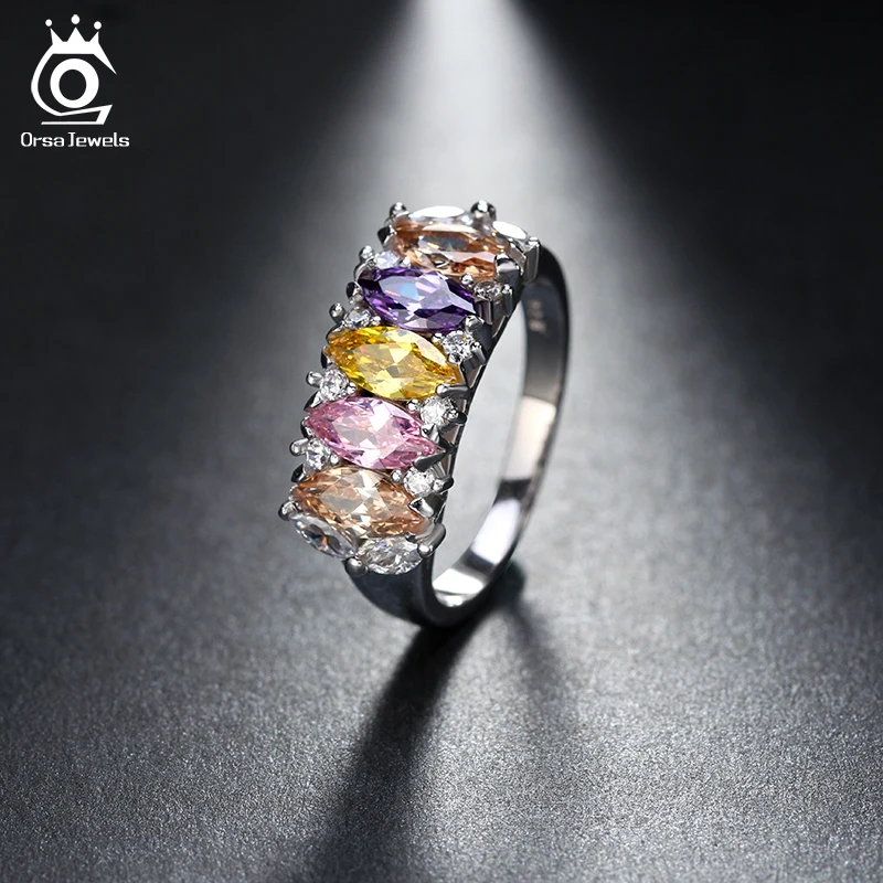 ORSA JEWELS Silver Women Ring with 8 mm Multi Color AAA Austrian Cubic Zirconia 2019 New Fashion CZ Rings for Engagement OR132